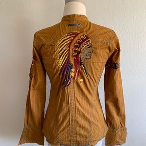 Johnny Was workshop embroidered button down shirt